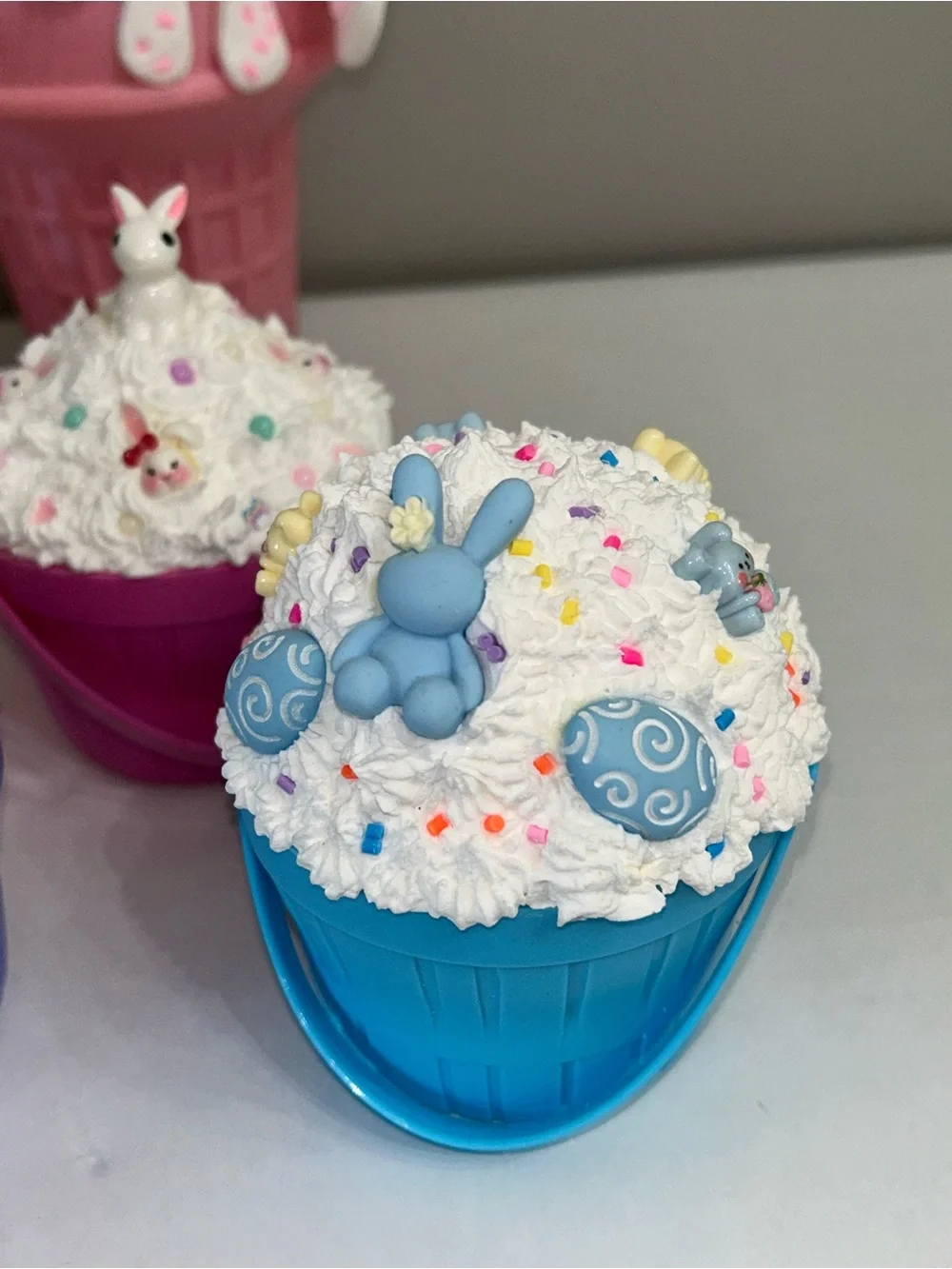 Pink Bunny Ice Cream Cupcake Party Decor Set - Handmade